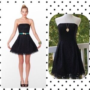 Lilly Pulitzer Size 6 Black Strapless Lace Marielle Dress Race For This Lace EUC